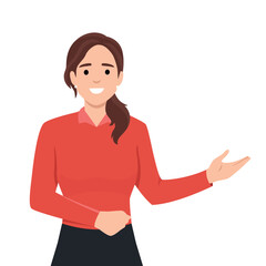 Beautiful Business Woman Executive doing a presentation. Flat vector illustration isolated on white background