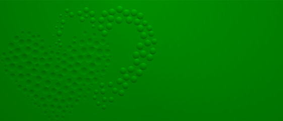 Abstract background in green colors with many convex and concave small circles, arranged in a heart shape