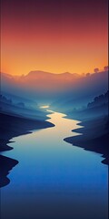 Foggy River at Sunset, generative ai