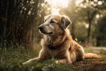 In nature, a dog relaxes and enjoys the sun. Generative AI