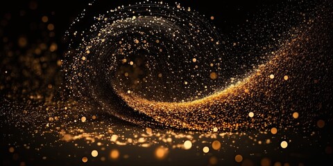 Gold glitter spiral Black Background, generative ai