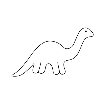 Vector isolated one single lil cute dino dinosaur with long neck side view colorless black and white contour line easy drawing