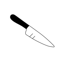 Vector isolated one single kitchen chef knife with black handle and blade side view colorless black and white contour line easy drawing