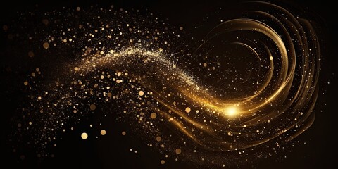 Gold glitter spiral Black Background, generative ai