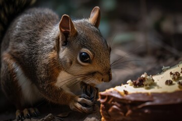 Obraz premium Squirrel consuming cake. Generative AI