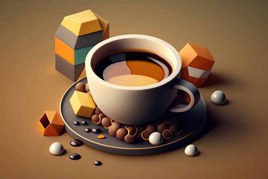 Coffee and chocolate design, geometric, Generative AI.
