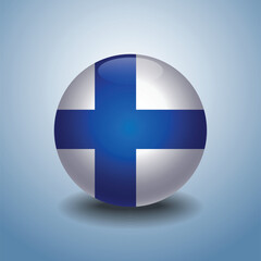 Finland flag. Round glossy. Isolated on color gradient background