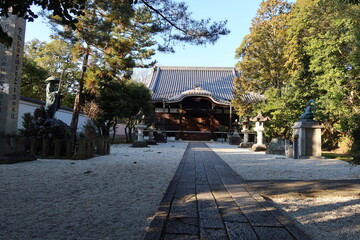  A temple in Kyoto: a distant view of Daishi-do Hall to deify Kobo-daishi Kukai Saint in the...