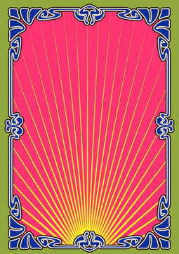 Psychedelic Colors Art Nouveau Vintage Frame. 1900-1920s Retro Style Decorative Background