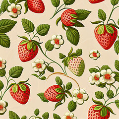 Seamless Pattern with Strawberries, AI Generated 02