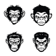 Monkey face with angry and funny expression. Monkey head logo vector set, monkey face logo isolated. monkey logo, icon illustration. animal pet logo vector