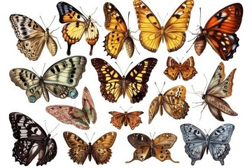 set of butterflies isolated