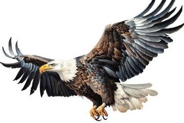 Fototapeta premium Bald eagle diving isolated on white background