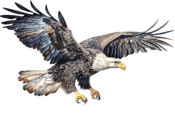 Obraz premium Bald eagle diving isolated on white background