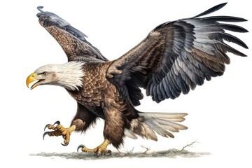 Bald eagle hunting  isolated on white background