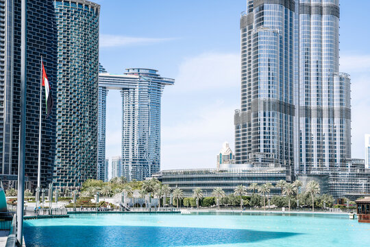 Dubai, UAE - March 7, 2023: Burj Khalifa in Dubai. The tallest architectural skyscraper in the UAE and the World.