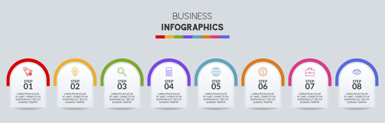 Fototapeta premium Infographics design template and icons with 8 options or 8 steps