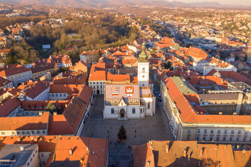 St. Mark's Church in Zagreb, Croatia. Beautiful Roof of the Church and Sunset Light.