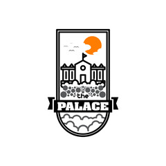 silhouette of the Palace, vector pictogram of the vintage Palace logo, and line art.