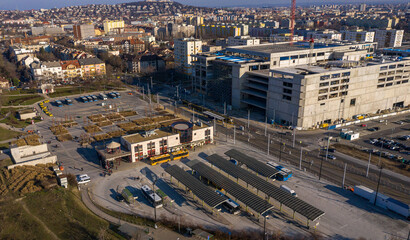 Obraz premium Kelenfold Bus Station in Budapest, Hungary and Construction in Background.