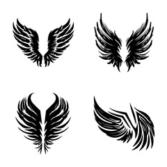wings collection set black and white hand drawn illustration