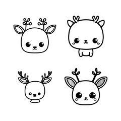 cute anime deer head collection set hand drawn illustration