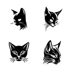 cat head logo silhouette collection set hand drawn illustration