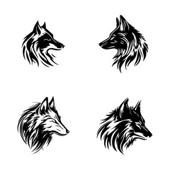 Fototapeta na wymiar angry wolf logo silhouette collection set hand drawn illustration