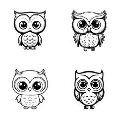 cute kawaii owl collection set hand drawn illustration