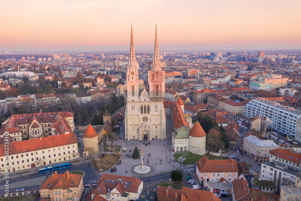 Wall mural zagreb cathedral in croatia. it is on the kaptol, is a roman catholic institution and the tallest bu