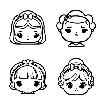 cute anime cinderella angel head kawaii collection set hand drawn illustration