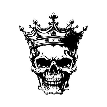 smile skull wearing crown line art hand drawn illustration