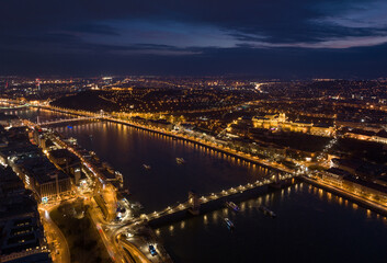 Fototapeta na wymiar Night Buda Castle and Szechenyi Chain Bridge in Budapest, Hungary. Danube River