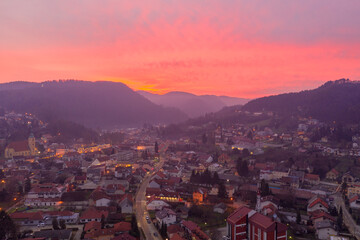 Samobor Town in Croatia and Beautiful Night Sky in Background. Sightseeing Town Close to Zagreb.