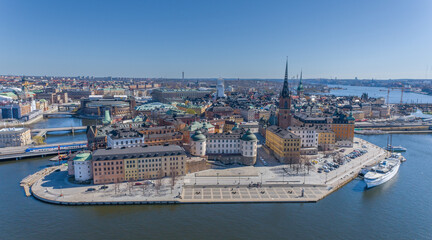 Fototapeta na wymiar Stockholm Cityscape in Sweden. Old Town Architecture. Drone Point of View.