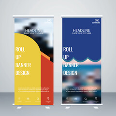 Roll-up Banner Template Design: Eye-catching and versatile design for promotional displays. Combines captivating visuals, essential information, and branding elements to effectively convey your messa