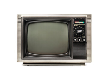 Retro old television (TV) with blank screen on the white background. Clipping path