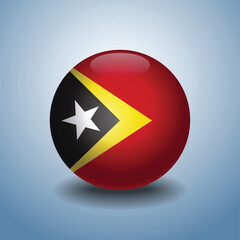 East Timor flag. Round glossy. Isolated on color gradient background