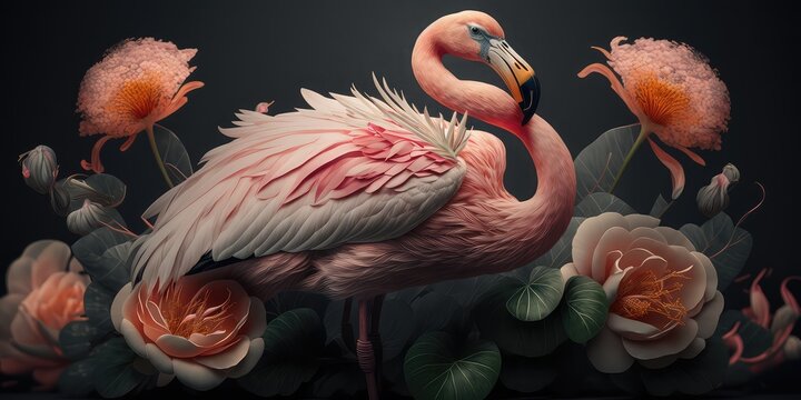 Illustration of a floral type Flamingo, close-up Flamingo isolated wallpaper, beautiful close up Flamingo 4k HD walpaper