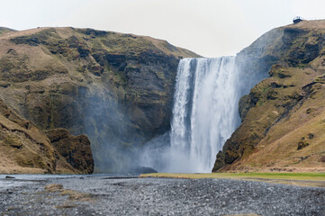 Skogafoss Waterfall In Iceland. Sightseeing Falls in Iceland. One of the Most Popular.
