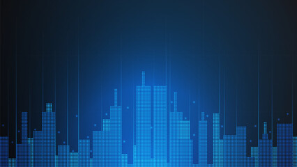 Fototapeta na wymiar cityscape technology background concept. city space bright glowing neon, data blue line circle lights, technology Abstract, vector. city for tech, web banner, web site, communication, transformation.