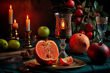 still life with apples and candle created with Generative AI technology