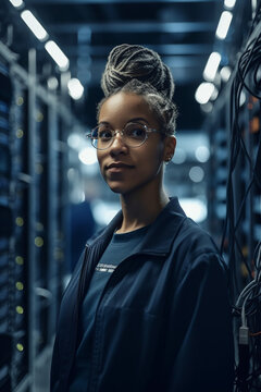 Retrato Mulher Negra Especialista Engenheira De Negócios Tecnologia Da Informação Computação Engenheira Especialista Data Center Banco De Dados Servidor Tecnologia Business Big Data IA Generativa