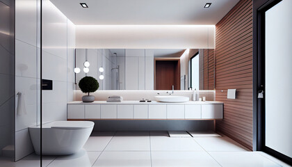 Fototapeta na wymiar Modern Minimalist Bathroom Clean Lines and Simple Design Generative Ai