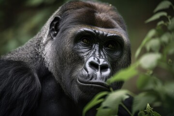 Obraz premium Gorilla gorilla gorilla (Gorilla gorilla gorilla) male with tasty branches. Generative AI
