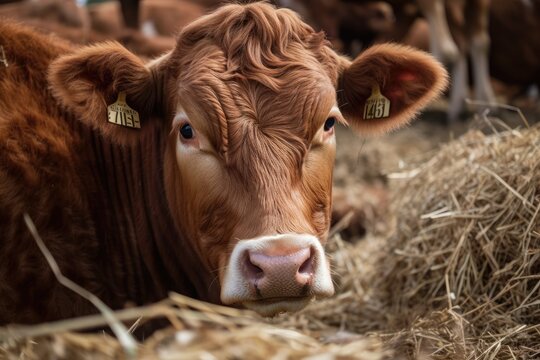 Foul the farmer's beef. In the pen, cows are chewing straw. Generative AI