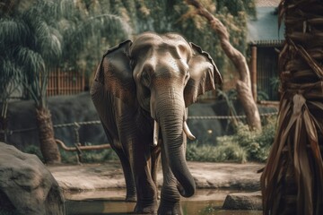 Fototapeta premium At the zoo, there is an elephant. Generative AI