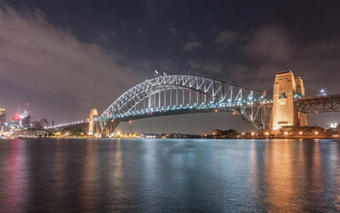 Sydney Harbour Bridge at Night. Long Exposure. Flowing Sky. Australia