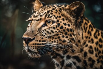 Fototapeta na wymiar A close up portrait of a leopard with beautiful patches. Generative AI