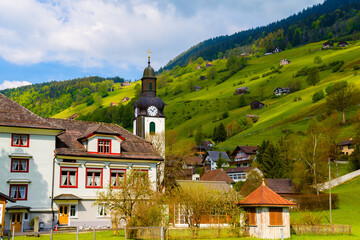 Fototapeta na wymiar Church in village, Alt Sankt Johann, Sankt Gallen, Switzerland